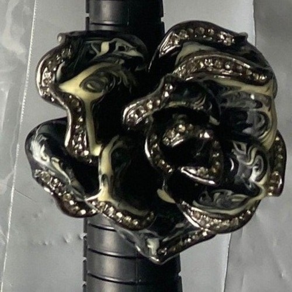Statement Rose‎ Ring Silver Tone Metal Womens Adjustable Fashion Jewelry